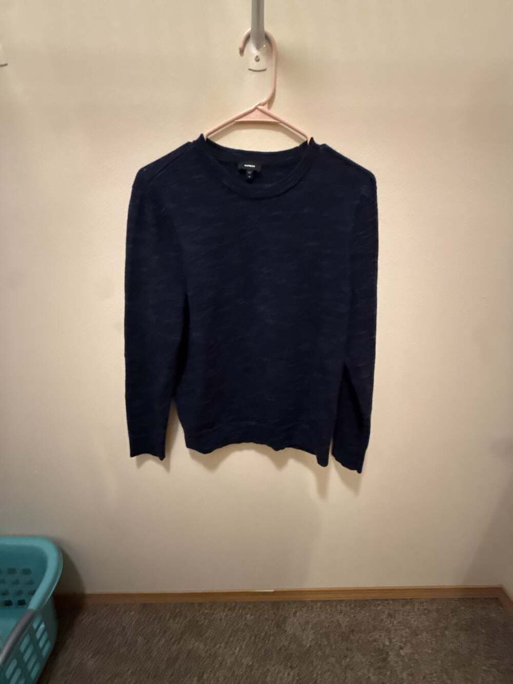 Express Navy Blue Crew Neck Marled Knit Sweater